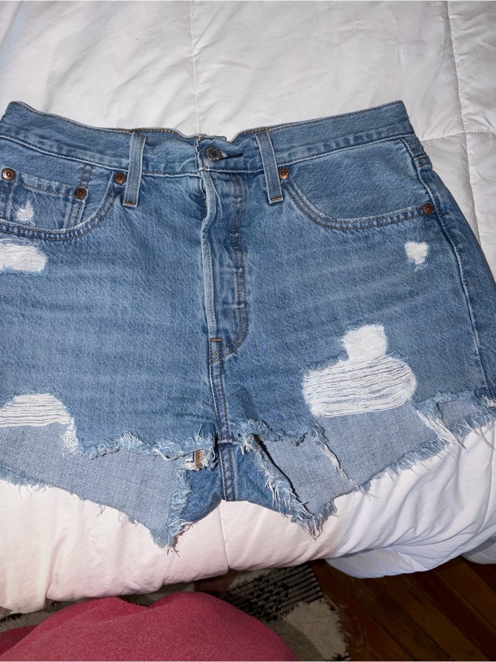 Distressed Light Blue Denim Jean Shorts